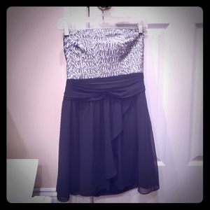 Strapless silver sequin & black chiffon dress